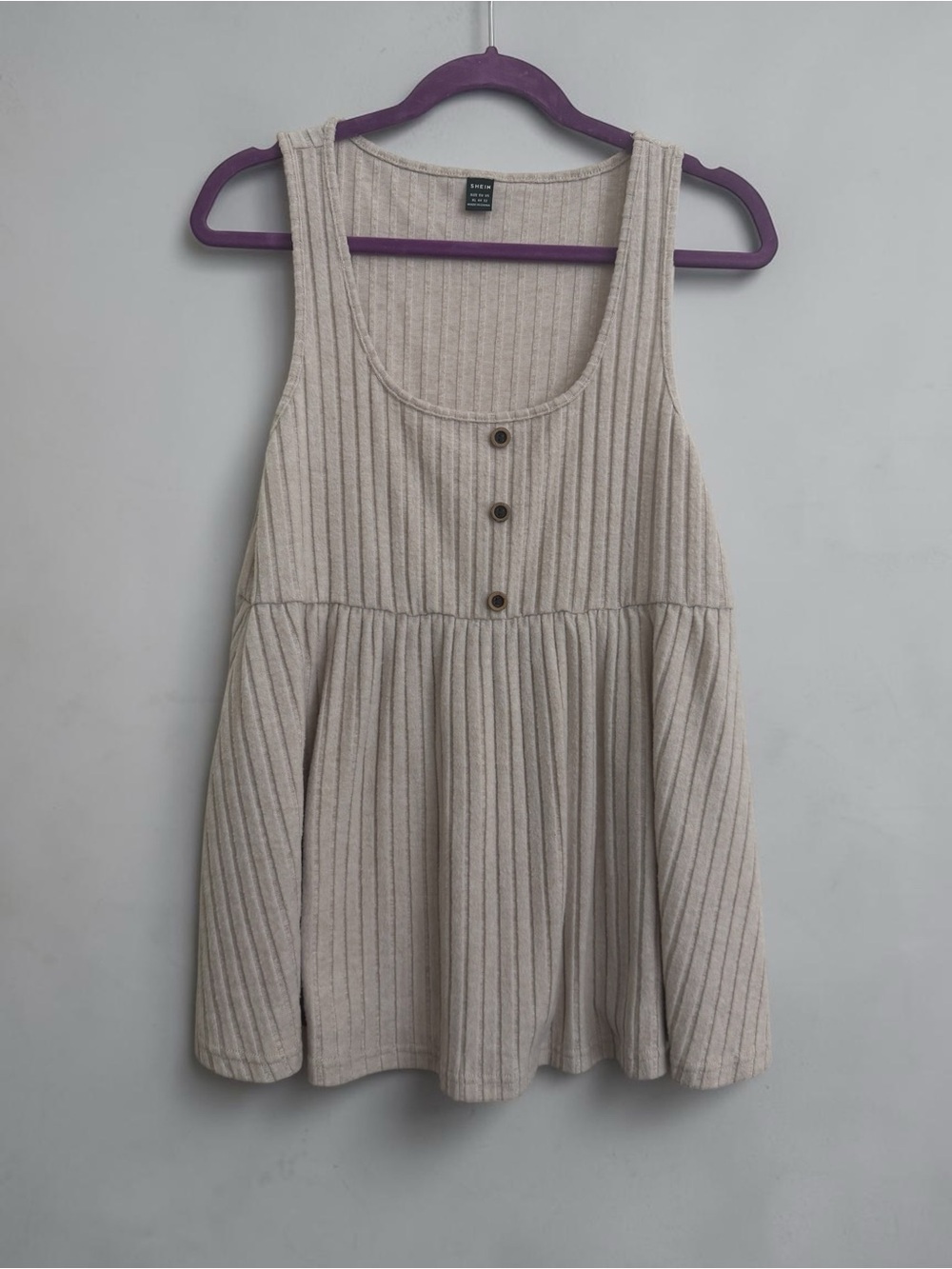 SHEIN Cream Ribbed Button Front Swing Tank - Picture 7 of 7